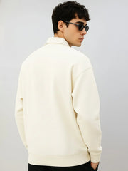 Cozy Cut Polo Zipper Full Sleeve Cream Sweatshirt