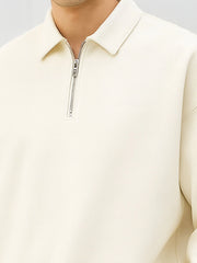 Cozy Cut Polo Zipper Full Sleeve Cream Sweatshirt