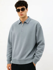Cozy Cut Polo Zipper Full Sleeve Light Grey Sweatshirt