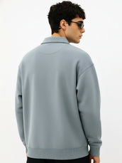 Cozy Cut Polo Zipper Full Sleeve Light Grey Sweatshirt