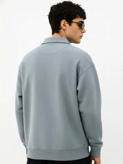 Cozy Cut Polo Zipper Full Sleeve Light Grey Sweatshirt