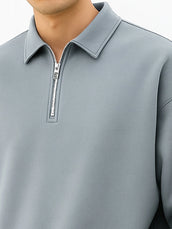 Cozy Cut Polo Zipper Full Sleeve Light Grey Sweatshirt