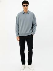 Cozy Cut Polo Zipper Full Sleeve Light Grey Sweatshirt
