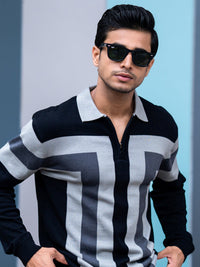 L Block Black Full Sleeve Polo T-Shirt