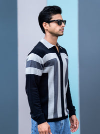 L Block Black Full Sleeve Polo Sweater