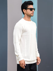 Dobby Knit Cream Full Sleeve Sweater
