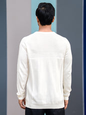 Dobby Knit Cream Full Sleeve T-Shirt