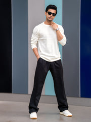 Dobby Knit Cream Full Sleeve T-Shirt