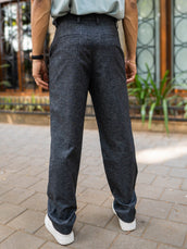 Single Pleat Black Linen Blend Trouser