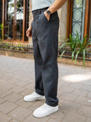 Single Pleat Black Linen Trouser