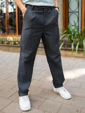 Single Pleat Black Linen Blend Trouser
