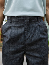 Single Pleat Black Linen Blend Trouser