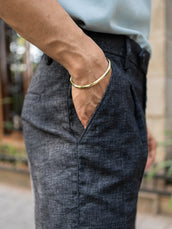 Single Pleat Black Linen Blend Trouser
