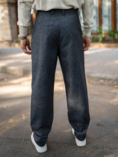 Double Pleat Black Linen Blend Trouser