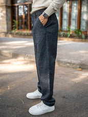 Double Pleat Black Linen Blend Trouser