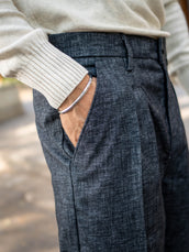 Double Pleat Black Linen Blend Trouser