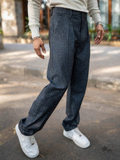 Double Pleat Black Linen Blend Trouser