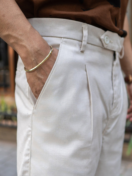 Single Pleat Khaki Linen Trouser