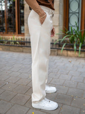 Single Pleat Khaki Linen Blend Trouser