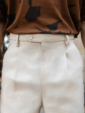 Single Pleat Khaki Linen Blend Trouser