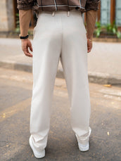 Double Pleat Khaki Linen Blend Trouser