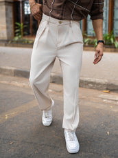 Double Pleat Khaki Linen Blend Trouser