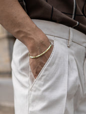Double Pleat Khaki Linen Blend Trouser