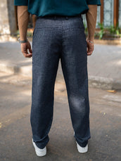 Single Pleat Navy Linen Blend Trouser