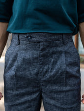 Single Pleat Navy Linen Blend Trouser