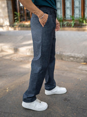 Single Pleat Navy Linen Blend Trouser