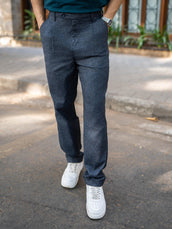 Single Pleat Navy Linen Blend Trouser