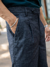 Single Pleat Navy Linen Blend Trouser