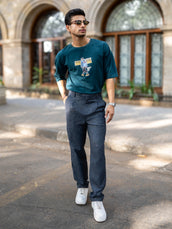 Single Pleat Navy Linen Blend Trouser