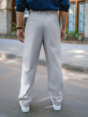 Single Pleat Sky Blue Linen Blend Trouser
