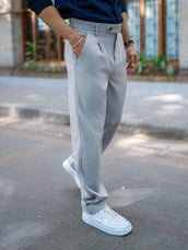 Single Pleat Sky Blue Linen Blend Trouser