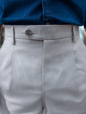 Single Pleat Sky Blue Linen Blend Trouser