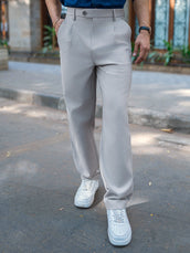 Single Pleat Sky Blue Linen Blend Trouser