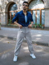 Single Pleat Sky Blue Linen Blend Trouser