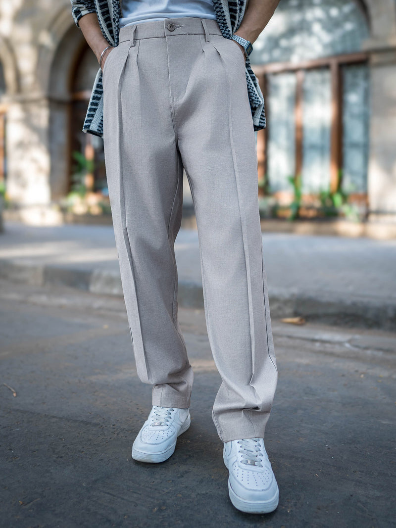 Sky blue double pleat linen trousers for men