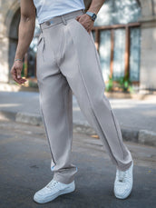 Sky blue double pleat linen trousers for men - view 2