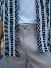 Sky blue double pleat linen trousers for men - view 4
