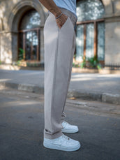Sky blue double pleat linen trousers for men - view 6