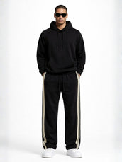 Dark Weave Stripe Black Baggy Fit Pant
