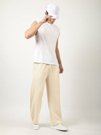 Cream Solid Balloon Fit Trackpant
