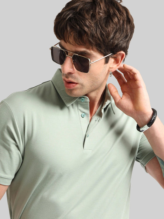 Basic Plain Light Green Half Sleeve Polo T-Shirt