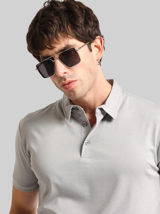 Basic Plain Silver Grey Half Sleeve Polo T-Shirt