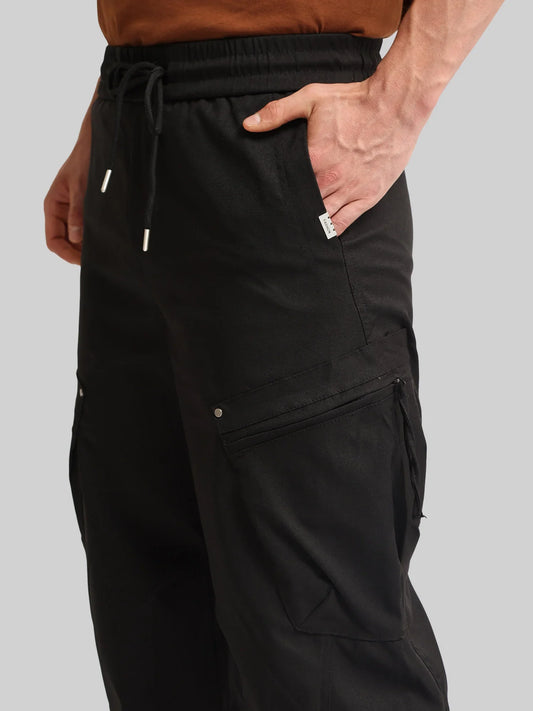 Black Cross-Pocket Baggy Fit Cargo