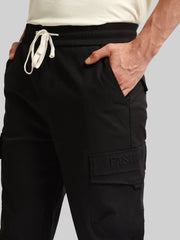 Embossed Flap Pocket Black Cargo