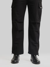 Twin Fold Pocket Black Baggy Fit Cargo