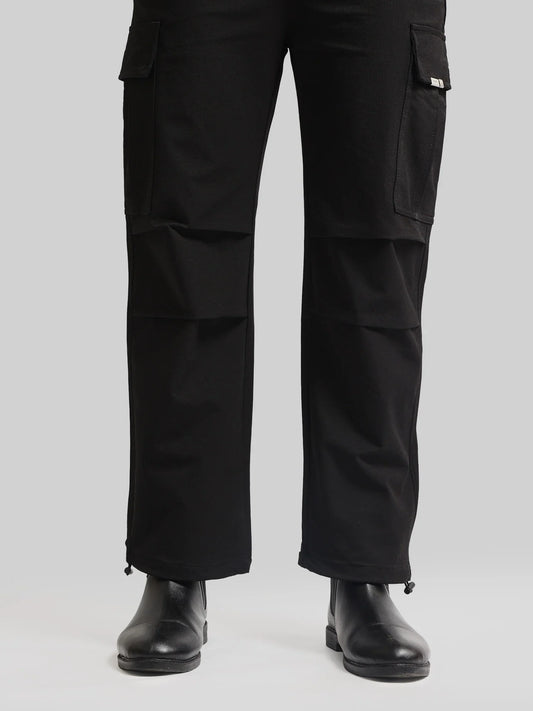 Twin Fold Pocket Black Baggy Fit Cargo